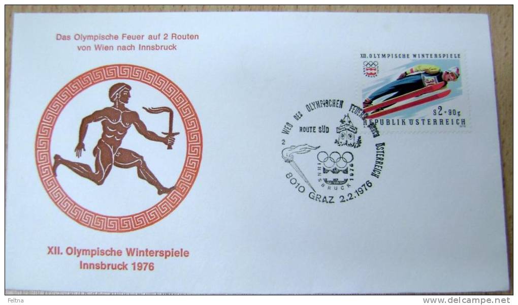 1976 AUSTRIA COVER WINTER OLYMPIC GAMES INNSBRUCK WAY OF OLYMPIC FLAME GRAZ - Inverno1976: Innsbruck