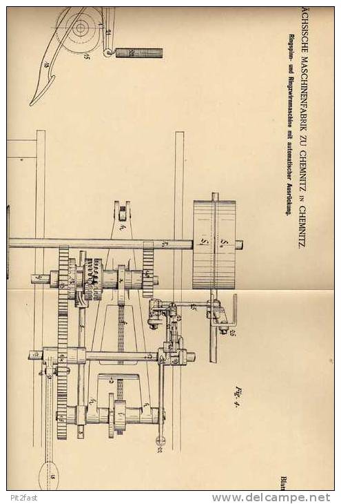 Original Patentschrift - Sächs. Maschinenfabrik In Chemnitz , 1886 , Spinnmaschine , Spinnerei !!! - Tools