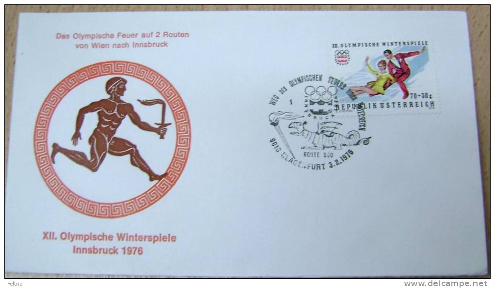 1976 AUSTRIA COVER WINTER OLYMPIC GAMES INNSBRUCK WAY OF OLYMPIC FLAME KLAGENFURT - Inverno1976: Innsbruck