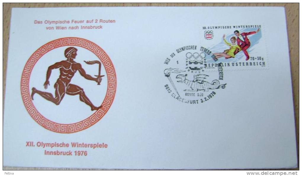 1976 AUSTRIA COVER WINTER OLYMPIC GAMES INNSBRUCK WAY OF OLYMPIC FLAME KLAGENFURT - Winter 1976: Innsbruck