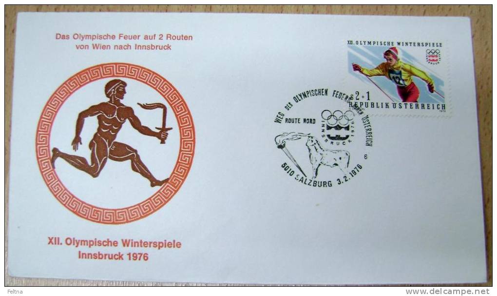 1976 AUSTRIA COVER WINTER OLYMPIC GAMES INNSBRUCK WAY OF OLYMPIC FLAME SALZBURG - Hiver 1976: Innsbruck