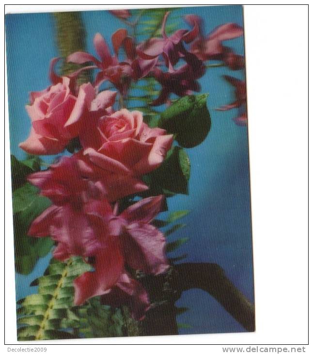 BC61540 Fleurs Flowers 3D Cartes Steroscopiques Not Good Shape Back Scan At Request - Estereoscópicas