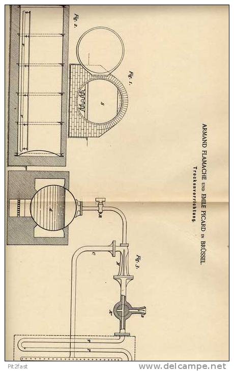 Original Patentschrift - E. Picard In Brüssel , 1886 , Trockenvorrichtung !!! - Tools