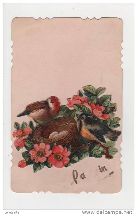 Carte Postale, Découpi, Oiseaux Au Nid Fleuri. - Autres & Non Classés