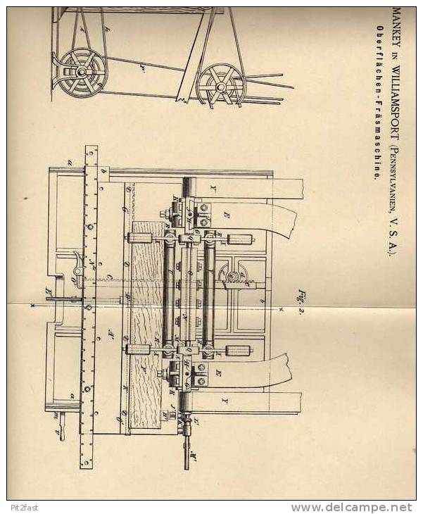 Original Patentschrift - Fräsmaschine , Tischlerei , 1886 , F. Mankey In Williamsport , USA !!! - Maschinen