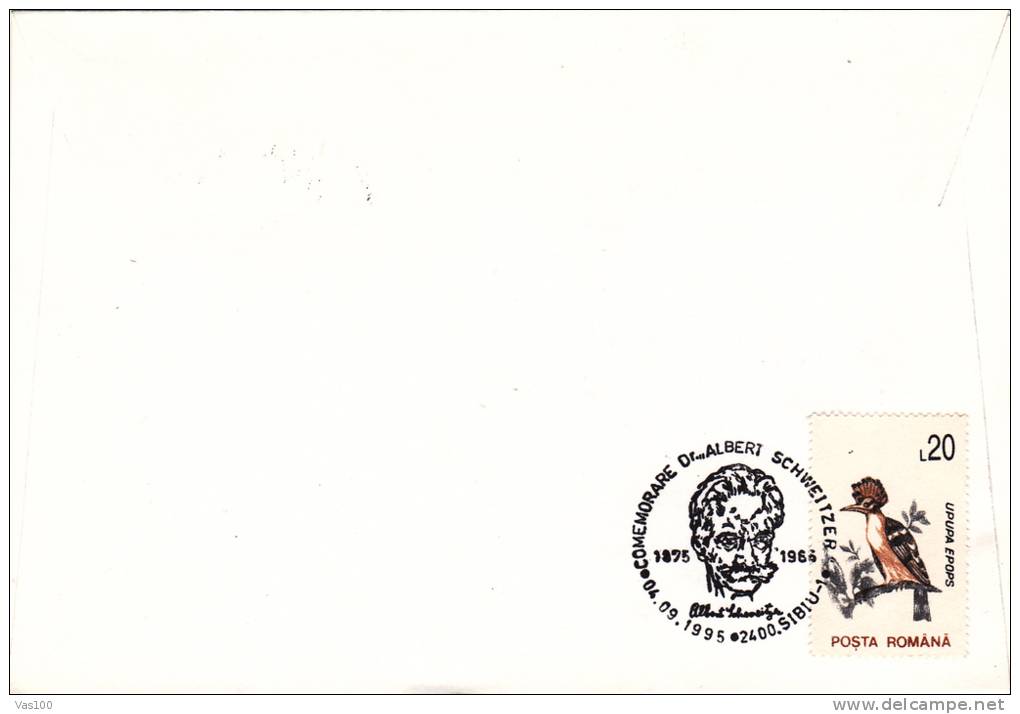 ALBERT SCHWEITZER, MEDIC, TEOLOGIST, MUSICIAN, 1995, SPECIAL COVER, OBLITERATION CONCORDANTE, ROMANIA - Albert Schweitzer