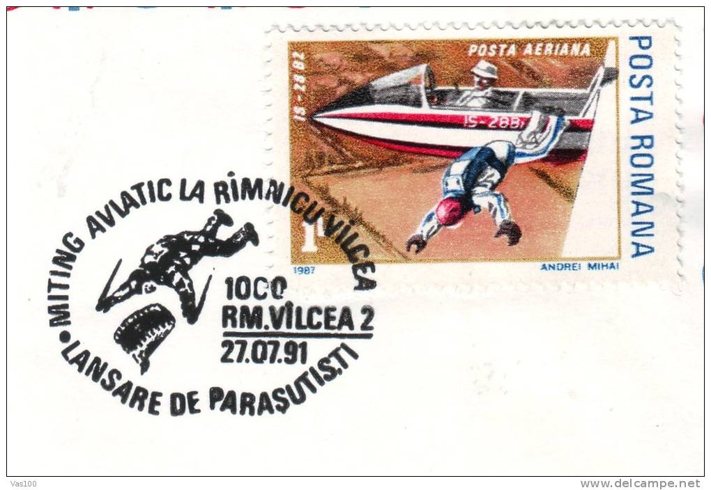 AVIATIC MEETING, PARACHUTISM, 1991, SPECIAL COVER, OBLITERATION CONCORDANTE, ROMANIA - Parachutting