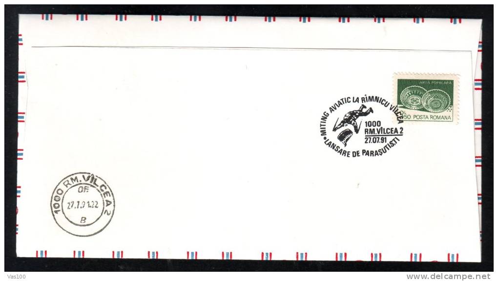 AVIATIC MEETING, PARACHUTISM, 1991, SPECIAL COVER, OBLITERATION CONCORDANTE, ROMANIA - Fallschirmspringen