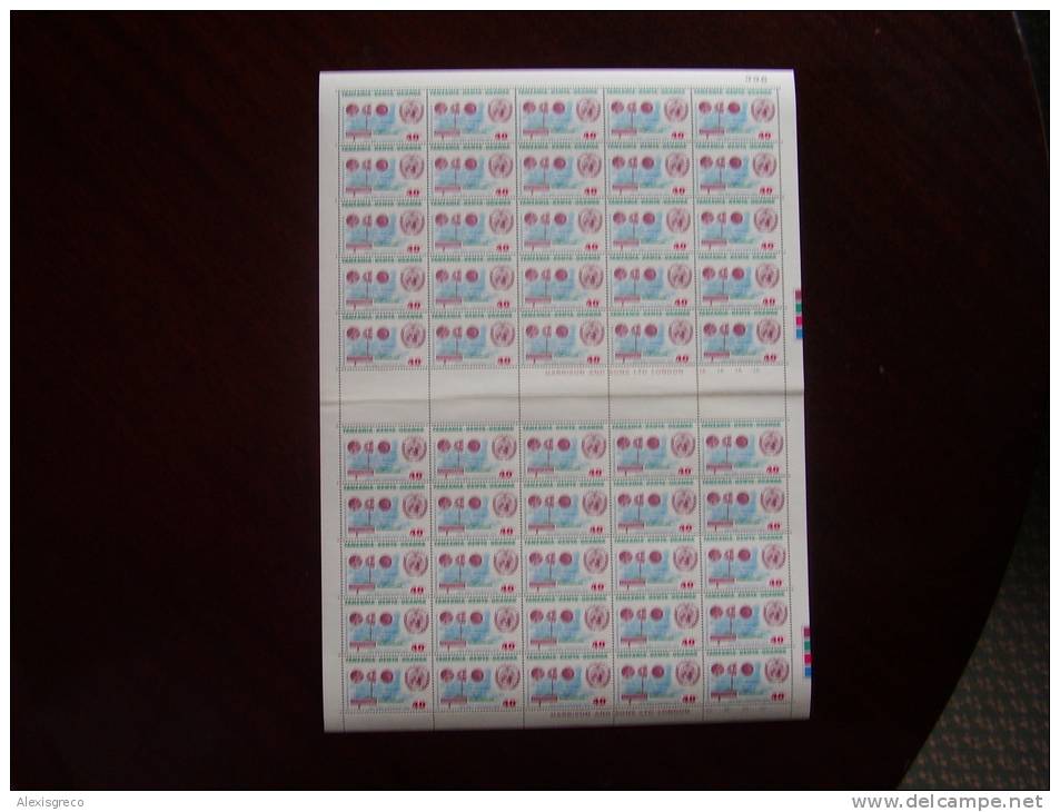 K U T  1973  Issue I.M.O. / W.M.O. 40cents Run-of-the-wind Anenometer COMPLETE SHEET Of 50 MINT. - Kenya, Ouganda & Tanzanie