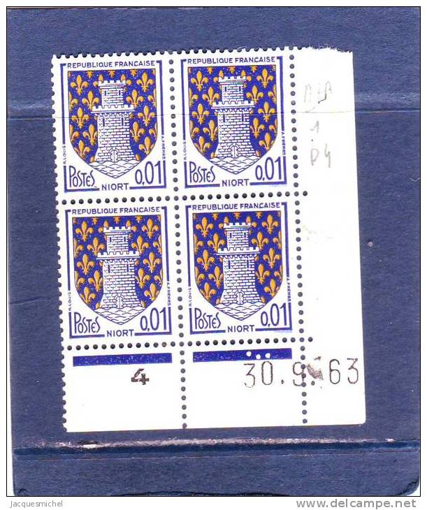 N° 1351A - 0,01F Blason De  NIORT  - A De A+B - 1° Tirage Du 25.09.63 Au 3.10.63 - 30.09.1963 - - 1960-1969