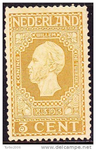 1913 Jubileumzegels 3 Cent Geel Tanding 11½ X 11 Ongestempeld Zonder Gom NVPH 91 A (*) - Nuovi