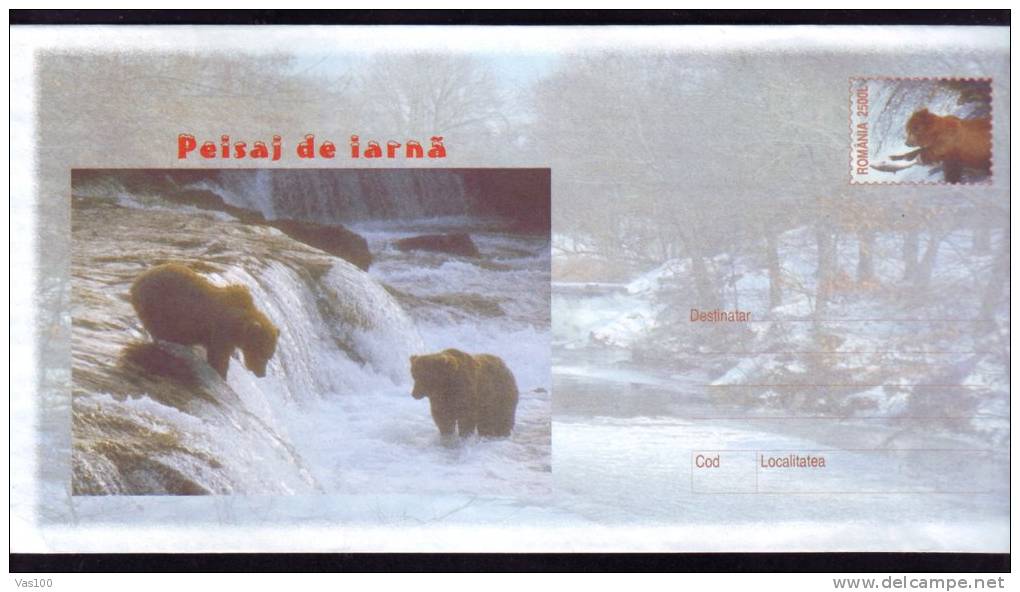 BEAR, OURS, WINTER VIEW, 2001, COVER STATIONERY, ENTIER POSTAL, UNUSED, ROMANIA - Bears