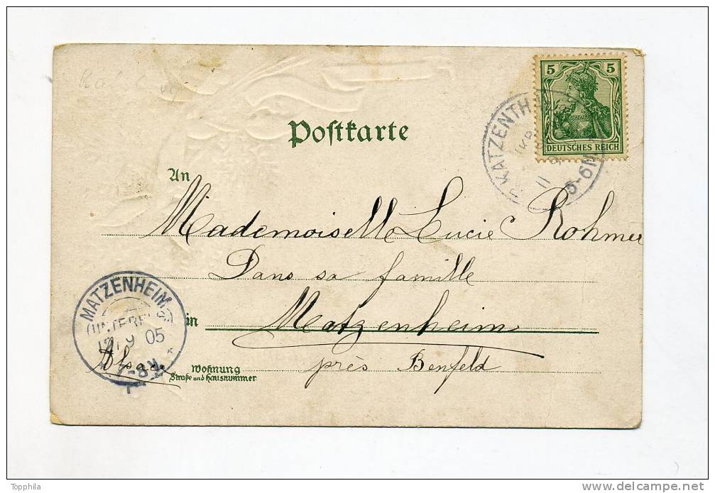 1905 Farbpostkarte Prägekarte Duftende Grüsse Katzenthal Elsass - Elsass