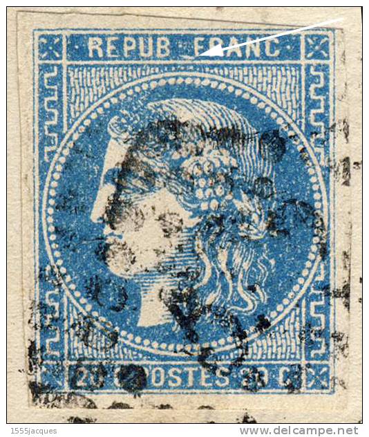 N° 46B III REP. 2 CÉRÈS ÉMISSION DE BORDEAUX 1870 / FRAGMENT OBLITÉRÉ TB - CASE 6 - VARIÉTÉ IMPRESSION BROUILLÉE ANNECY - 1849-1876: Classic Period