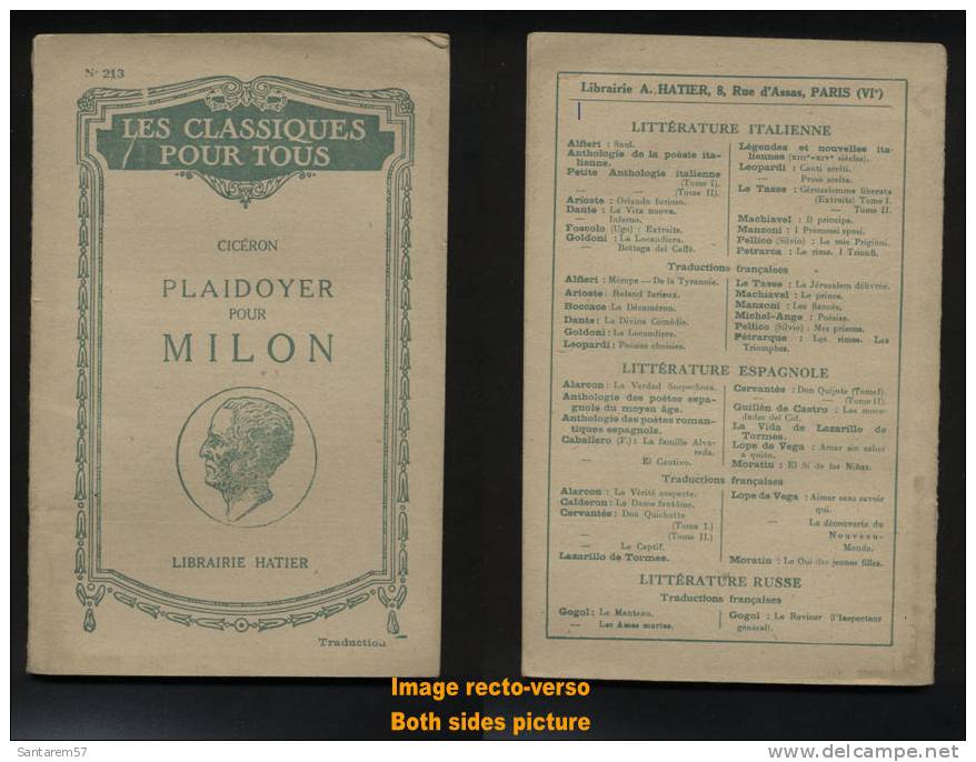 Livre Ancien Old Book Les Classiques Pour Tous Cicéron PLAIDOYER POUR MILON LIBRAIRIE HATIER N° 213 FRANCE 1946 - Recht