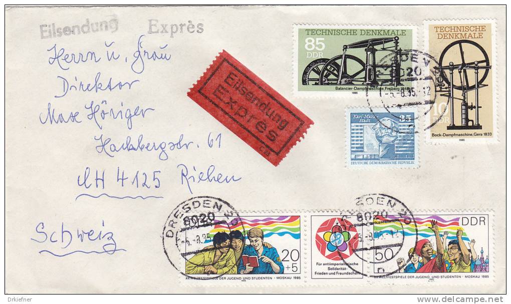 DDR  EIL-Brief Mit 2957-58, W Zd 640 MiF, Stempel: Dresden 5.8.85, Bedarfsbrief In Die Schweiz - Se-Tenant