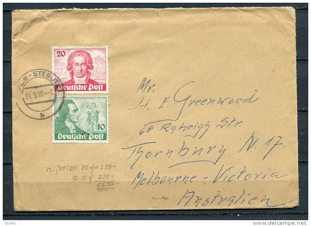 Germany 1950 Cover To Australia Mi 61-2 Goethe.Rare CV 300 Euro - Covers & Documents