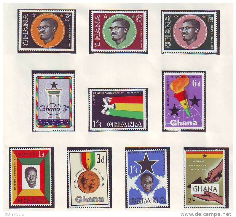 147j: Ghana Mi. 124- 133, Lot ** Aus 1962 - Ghana (1957-...)