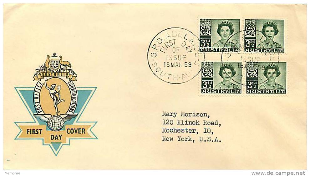 1959 Queen Elizabeth 3 &frac12; D. Definitive Generic Hermes Cachet SG 312 2 Pairs - FDC