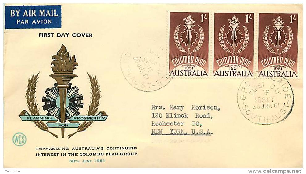 1961  1/- Colombo Plan  Wesley FDC  SG 339  Strip Of 3 - FDC