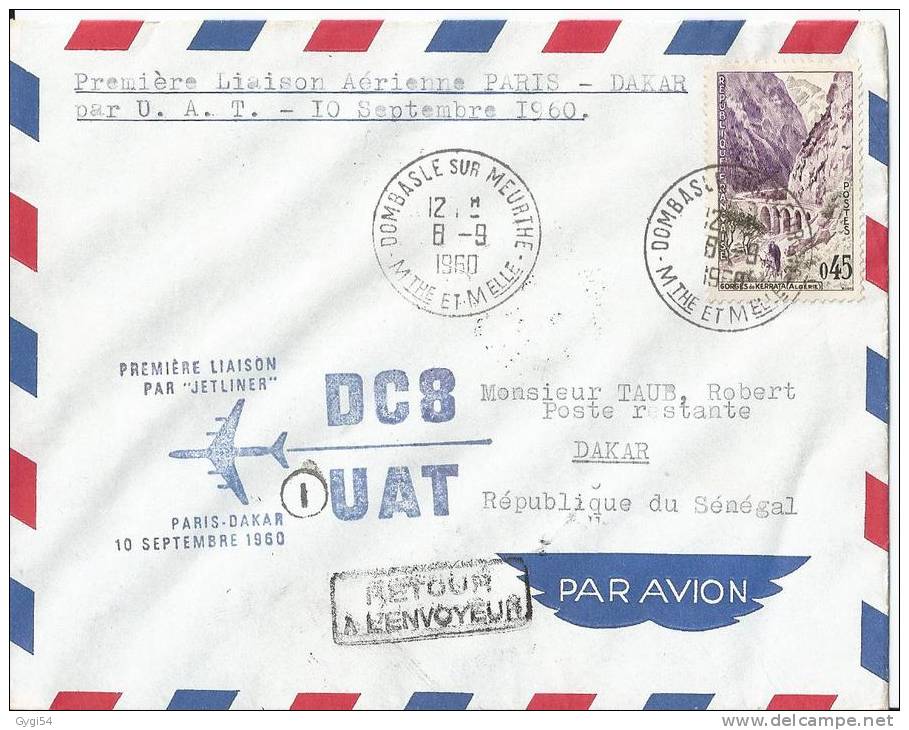 Première Liaison Aérienne Paris - Dakar    - Par  U. A. T.  .  LE  10/09/1960 - Primi Voli