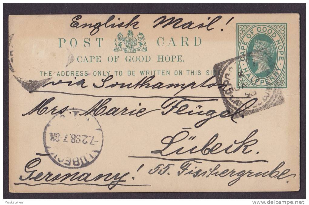 Cape Of Good Hope Uprated Postal Stationery Ganzsache Entier ½ P Queen Victoria 1898 To LÜBECK Germany - Cape Of Good Hope (1853-1904)