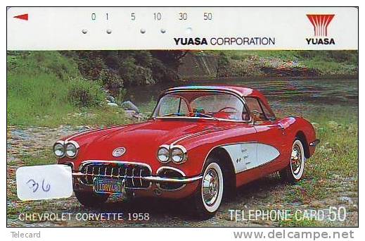 Telecarte Japon CHEVROLET CORVETTE 1958 (36) Auto * Voiture * Car *  Phonecard JAPAN  * Telefonkarte * OLDTIMER - Auto's