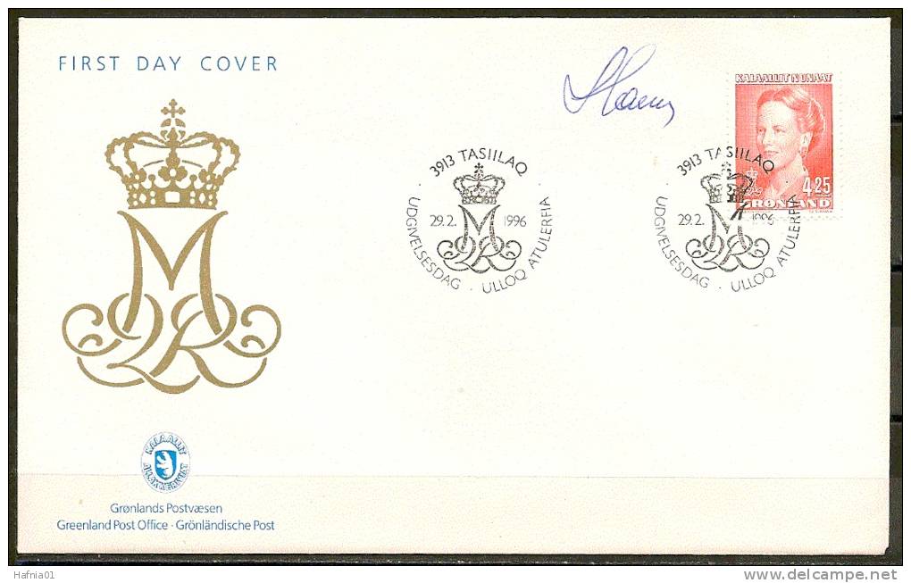 Czeslaw Slania. Greenland 1996. Queen Margrethe II. Michel 283y. FDC. Signed. - FDC