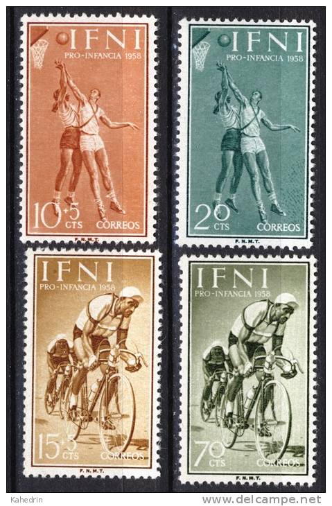 Ifni 1958, Basketball / Bicycle / Sport, Mi. # 174-77 **, MNH - Ifni