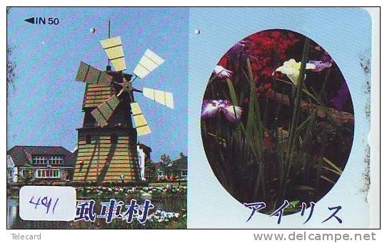 Télécarte Japon * MOULIN (491) WINDMILL * Phonecard * Mühle * TELEFOONKAART JAPAN * MOLEN - Landschaften