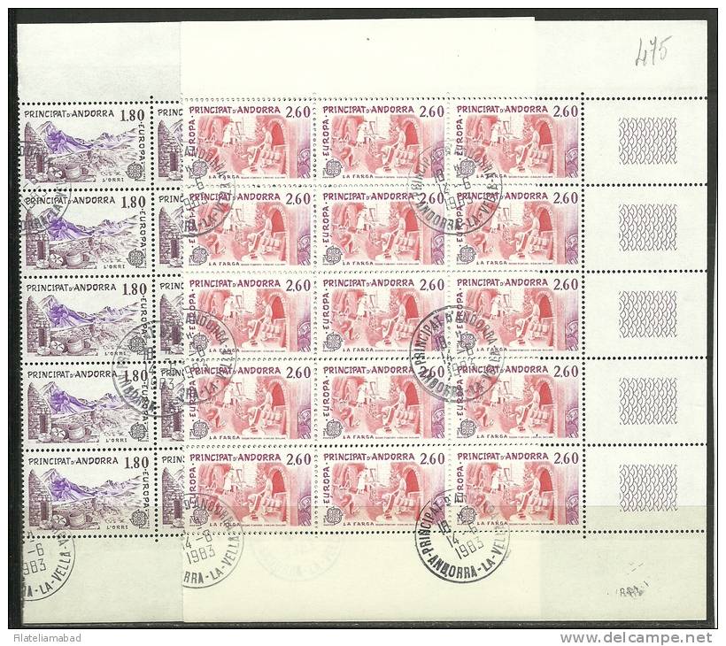 ANDORRA- 15 SERIES  EUROPA  CON MATASELLOS CORREO FRANCES CATALOGO M .ABAD. Nº 313/314 - Hojas Bloque