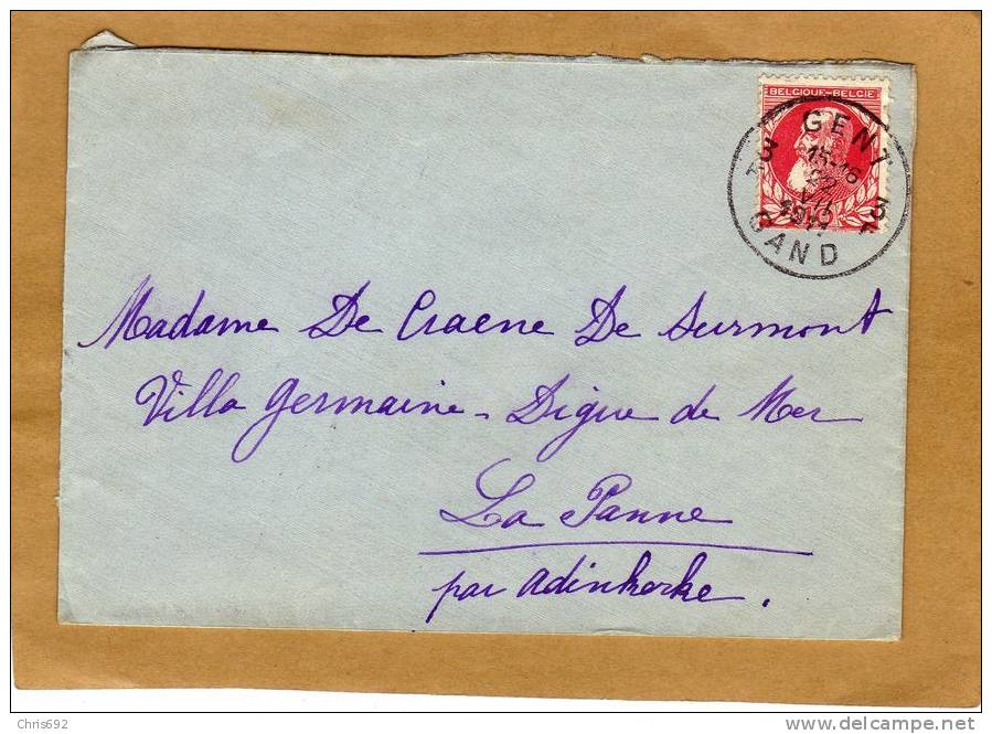 Petite Enveloppe 74 1911 Gand La Panne - Cachet  Panne Au Verso - 1905 Grosse Barbe