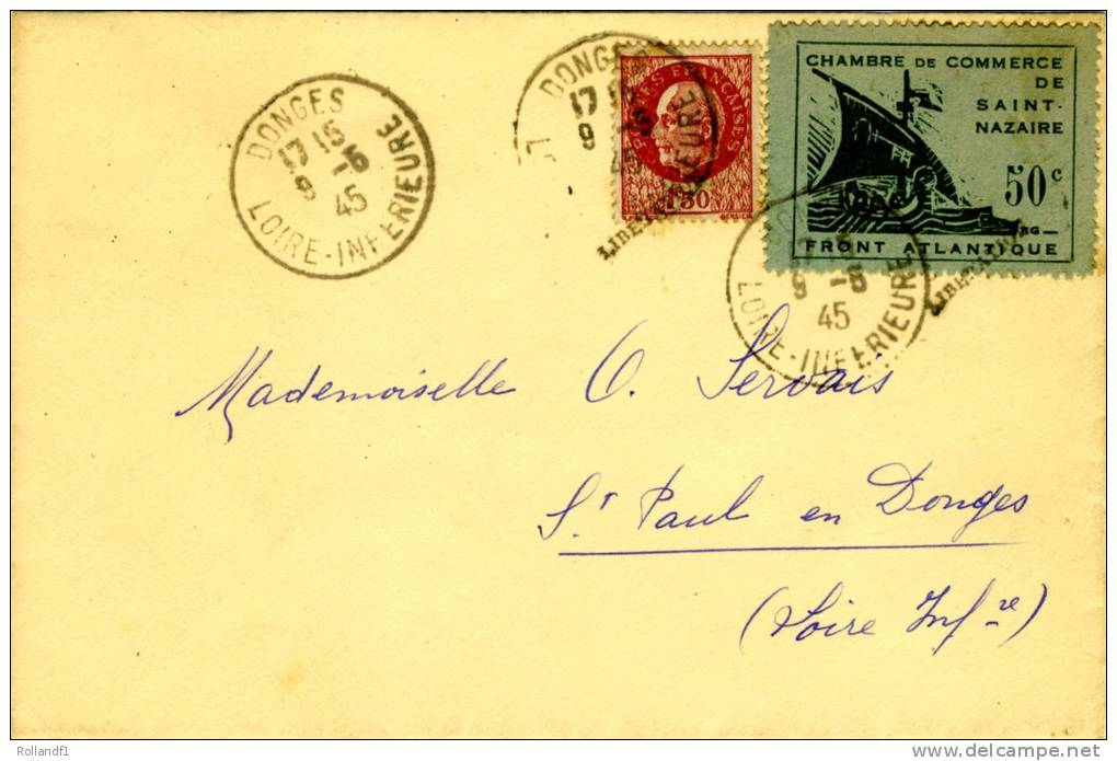 Tres Rare Pli  De Guerre Poche De Saint NazaireTimbre N°8 Avec N° 517 Pétain - War Stamps