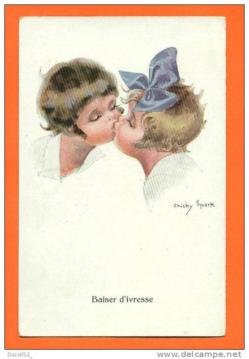 Carte Postale Illustrateur Chicky Spark    "  Baiser D'ivresse  "  Petites Filles - Spark, Chicky