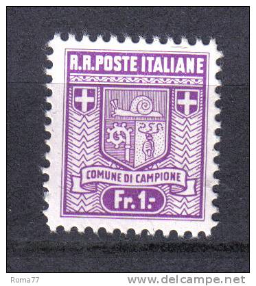R673 - CAMPIONE 1944 , 1 Franco Violetto Dent  11 1/2  *  Linguellato. Molto Fresco E Raro - Lokale/autonome Uitgaven