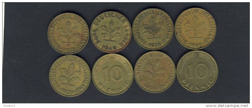 MONNAIE - ALLEMAGNE - Lot De 8 Pièces De 10 PFENNIG 1949/50/66/79/81 - 10 Pfennig