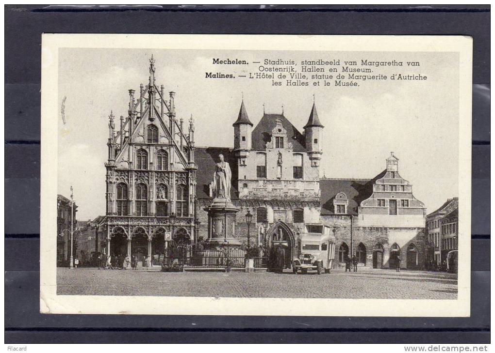 26626   Belgio,    Malines,  L"Hotel  De  Ville,  Statue  De  Marguerite  D"Autriche,  Les  Halles  Et  Le  Musee,  VG - Mechelen