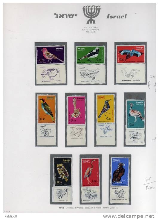 ISRAELE  1963 POSTA AEREA UCCELLI MONTATA SU FOGLIO GBE MNH  - ISRAEL AIR MAIL BIRDS MOUNTED ON SHEET GBE - Luftpost