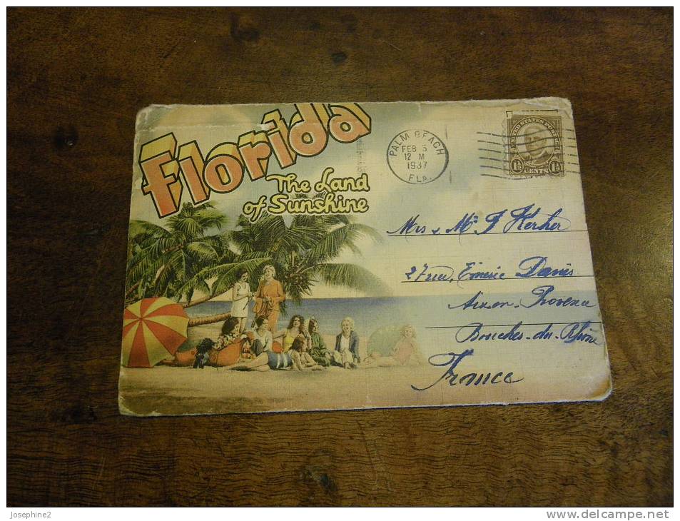 Ancien Dépliant 18 Vues Relié Par Une  Enveloppe, Voyagé 1937 Floride - Florida THe Landof Sunshine - Palm Beach