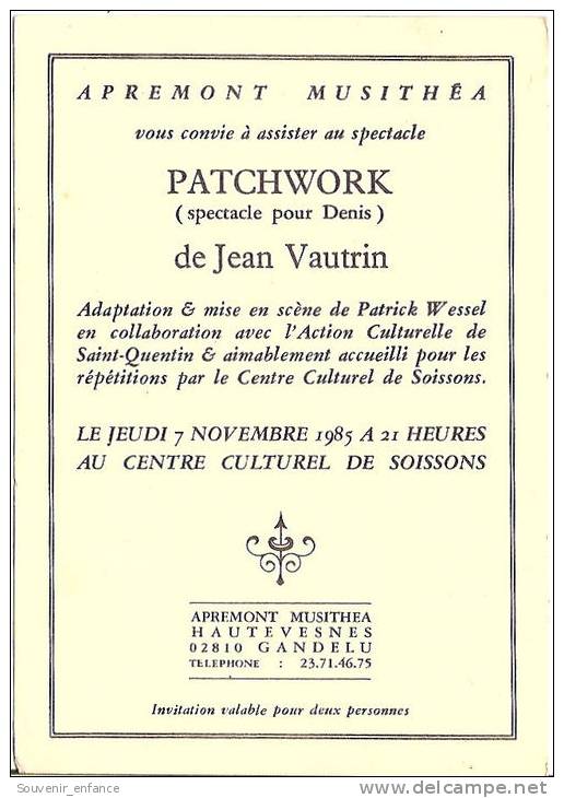 Invitation Patchwork Apremont Musithéa Jean Vautrin Centre Culturel De Soissons 02 Aisne  Saint Quentin - Posters