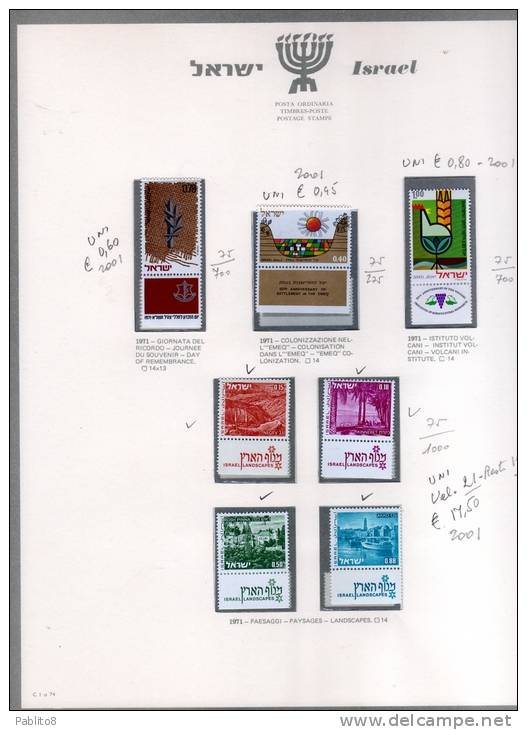 ISRAELE  1971 ANNO COMPLETO  MONTATO SU FOGLIO GBE MNH  - ISRAEL COMPLETE YEAR MOUNTED ON SHEET GBE - Volledig Jaar