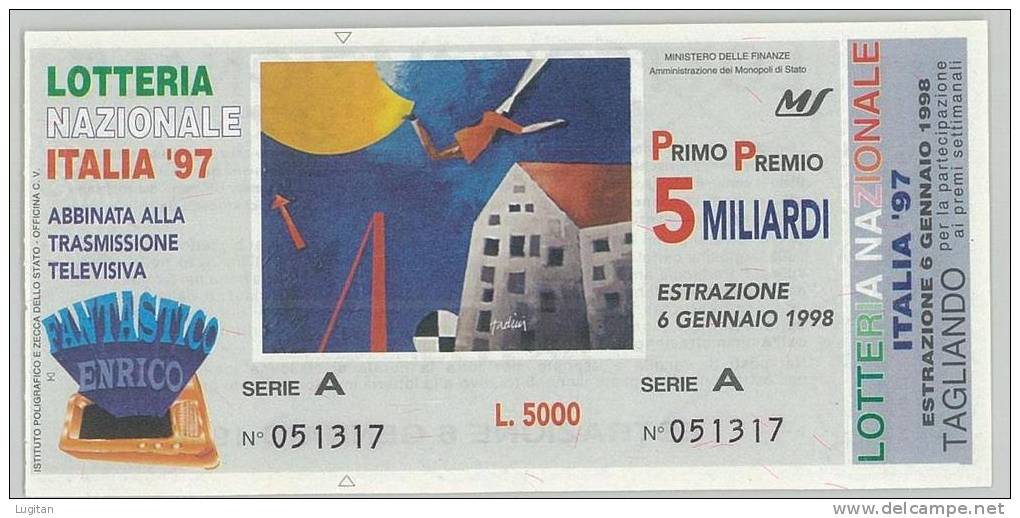 BIGLIETTO LOTTERIA - LOTTERIA  NAZIONALE   ANNO 1997 - FDS - FIOR DI STAMPA SERIE  A  - 5 MILIARDI - Billets De Loterie