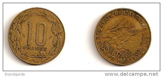 10 Francs – Etats De L'Afrique Centrale – 1975 – Elans – Aluminium Bronze – Etat TB – KM 9 - Autres – Afrique