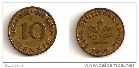 10 Pfennig – Allemagne – 1949 G – Banque Des Etats Allemands – Atelier De Karlsruhe G – Cuivre – Etat TTB – KM 103 - 10 Pfennig