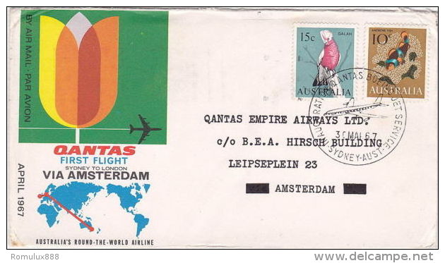 QANTAS FIRST FLIGHT AUSTRALIA-LONDON VIA AMSTERDAM 1967 (A) - Premiers Vols