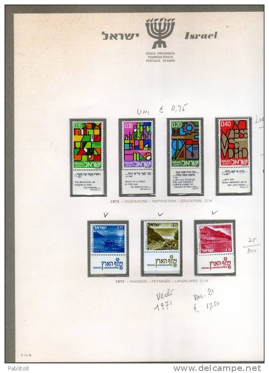 ISRAELE  1972 ANNO COMPLETO  MONTATO SU FOGLIO GBE MNH  - ISRAEL COMPLETE YEAR MOUNTED ON SHEET GBE - Años Completos