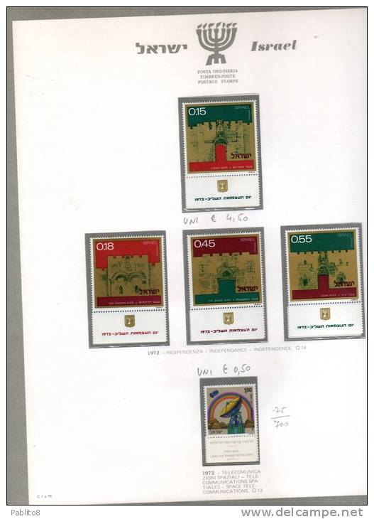 ISRAELE  1972 ANNO COMPLETO  MONTATO SU FOGLIO GBE MNH  - ISRAEL COMPLETE YEAR MOUNTED ON SHEET GBE - Años Completos