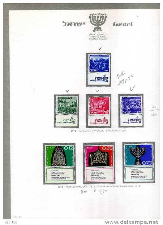 ISRAELE  1972 ANNO COMPLETO  MONTATO SU FOGLIO GBE MNH  - ISRAEL COMPLETE YEAR MOUNTED ON SHEET GBE