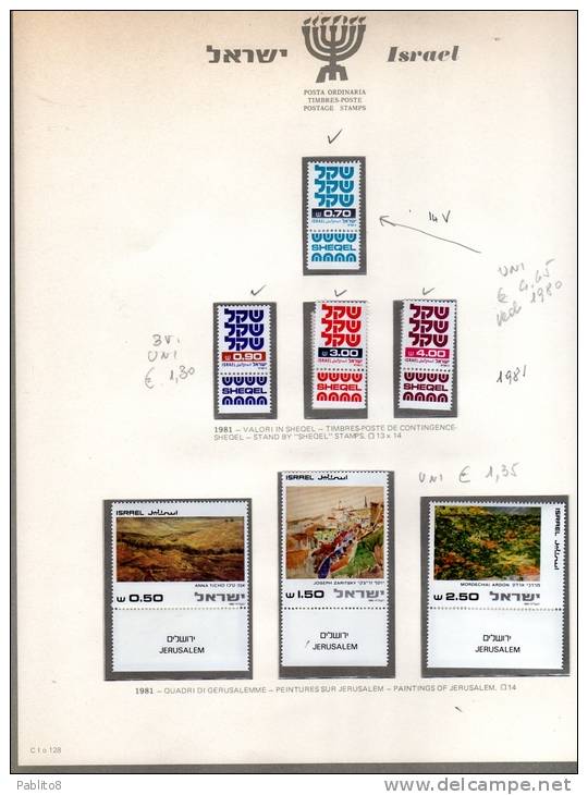 ISRAEL - ISRAELE  1981 ANNO COMPLETO  MONTATO SU FOGLIO GBE MNH  - ISRAEL COMPLETE YEAR MOUNTED ON SHEET GBE - Full Years