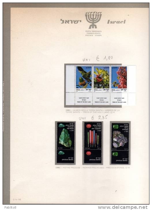 ISRAEL - ISRAELE  1981 ANNO COMPLETO  MONTATO SU FOGLIO GBE MNH  - ISRAEL COMPLETE YEAR MOUNTED ON SHEET GBE - Années Complètes